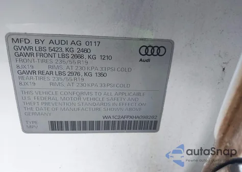 2017 Audi Q5 2.0T Premium from USA, damaged, VIN WA1C2AFPXHA098262